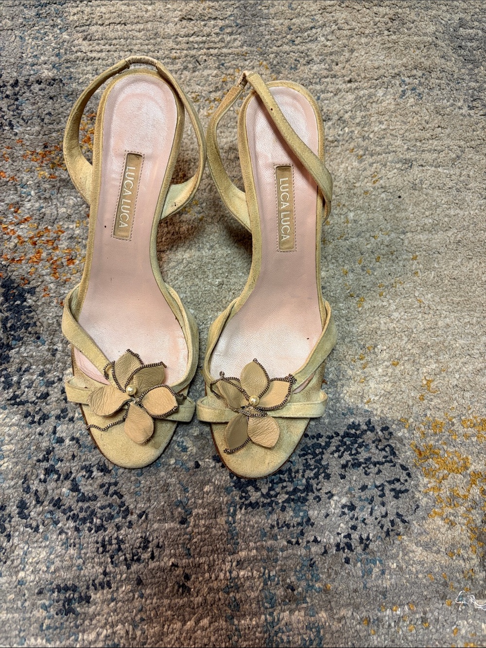 Vintage LUCA LUCA Gold Floral Slingback Heels